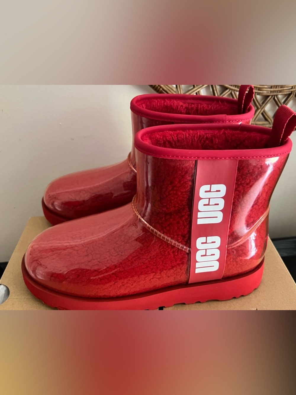 UGG Red clear mini Uggs Rubber Sole Boots